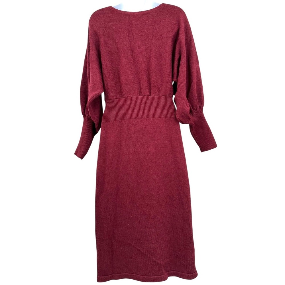 SHEIN Knit Sweater Dress Boatneck Dolman Sleeve Cranberry Red Midi Women's Large - Picture 2 of 10